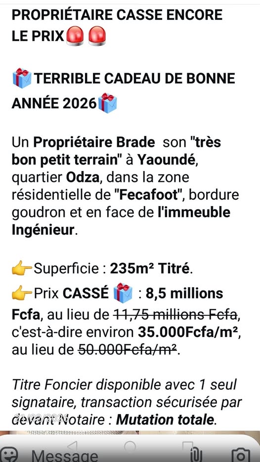 Vente rapide de terrain à Yaoundé