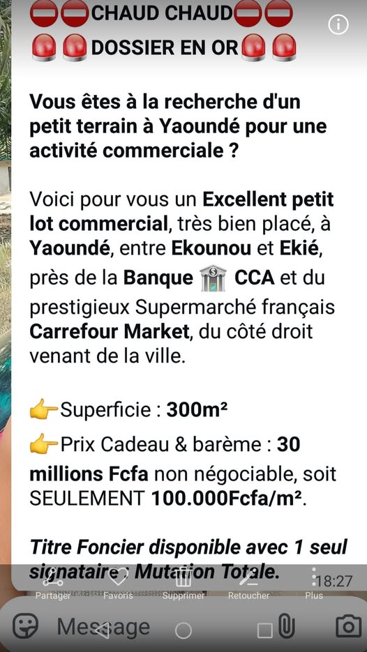 Vente flash terrain à Yaoundé