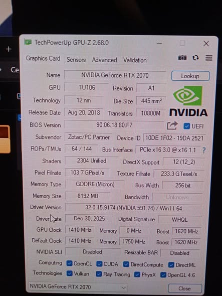 Carte professionnelle RTX 2070 en vente