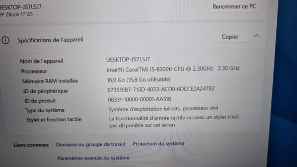Hp zbook 15 g5 i5 8eme génération
