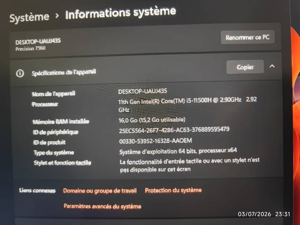 Machine professionnel Dell précision core i5