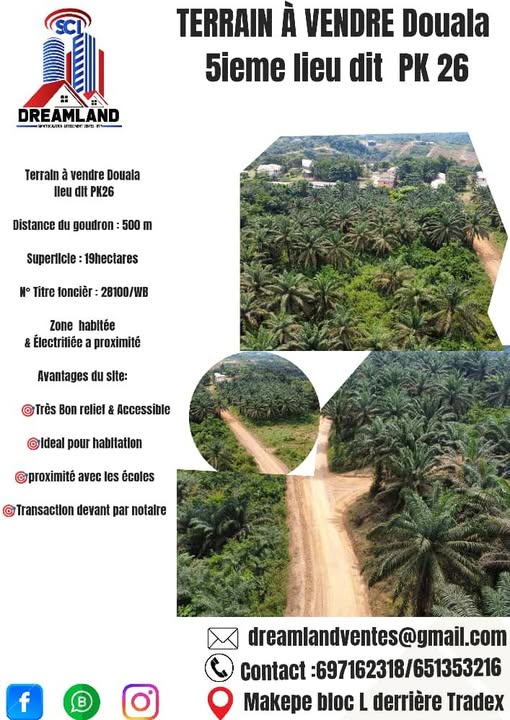 Terrain à vendre Douala PK 26