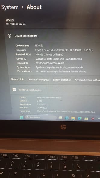 LAPTOP HP probook G2 core i5 6em génération