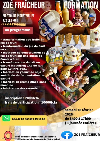 Formation en fabrication de yaourts et jus de fruits