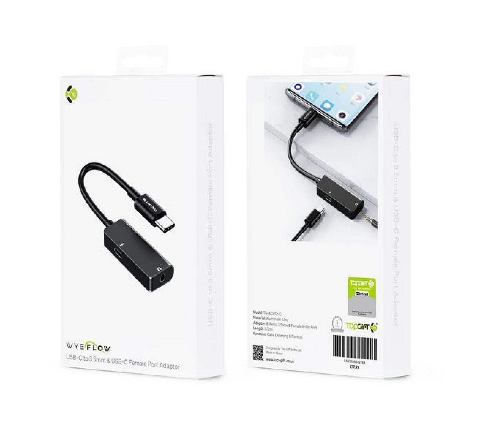 WYEFLOW USB-C to 3.5mm & USB-C Female Port Adapter view 3