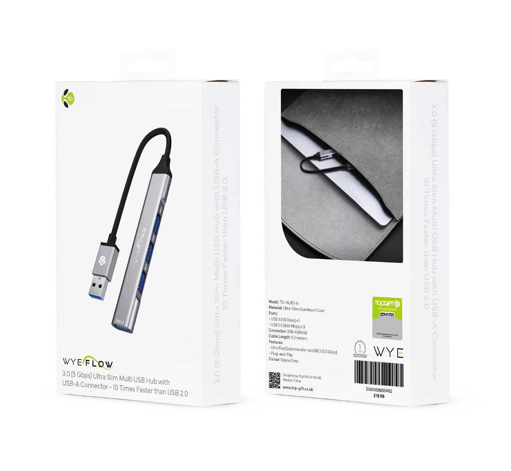 WYEFLOW 3.0 (5 Gbps) Ultra Slim Multi USB Hub with USB-A Connector  10 Times Faster than USB 2.0 view 3