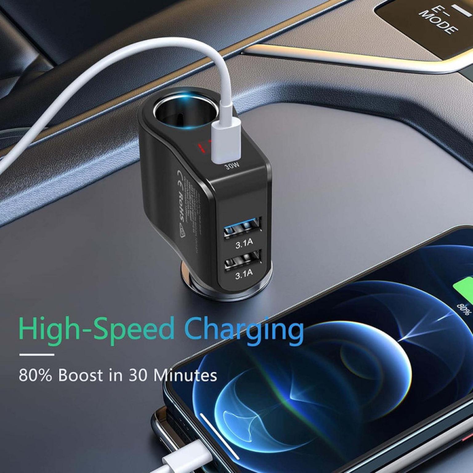 200W (Max) Multi USB and Socket Expansion In-Car Charger view 3