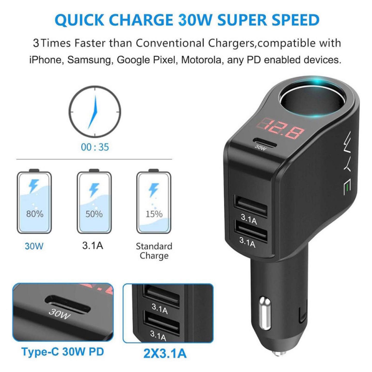 200W (Max) Multi USB and Socket Expansion In-Car Charger view 5