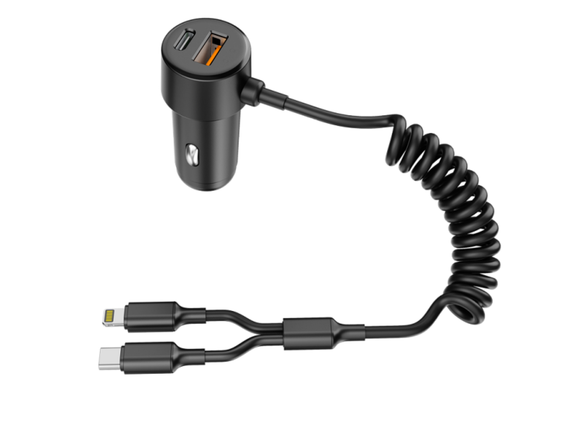 60W Dual-Port In-Car Charger With USEB-C & 8-Pin Built-in Cables view 2