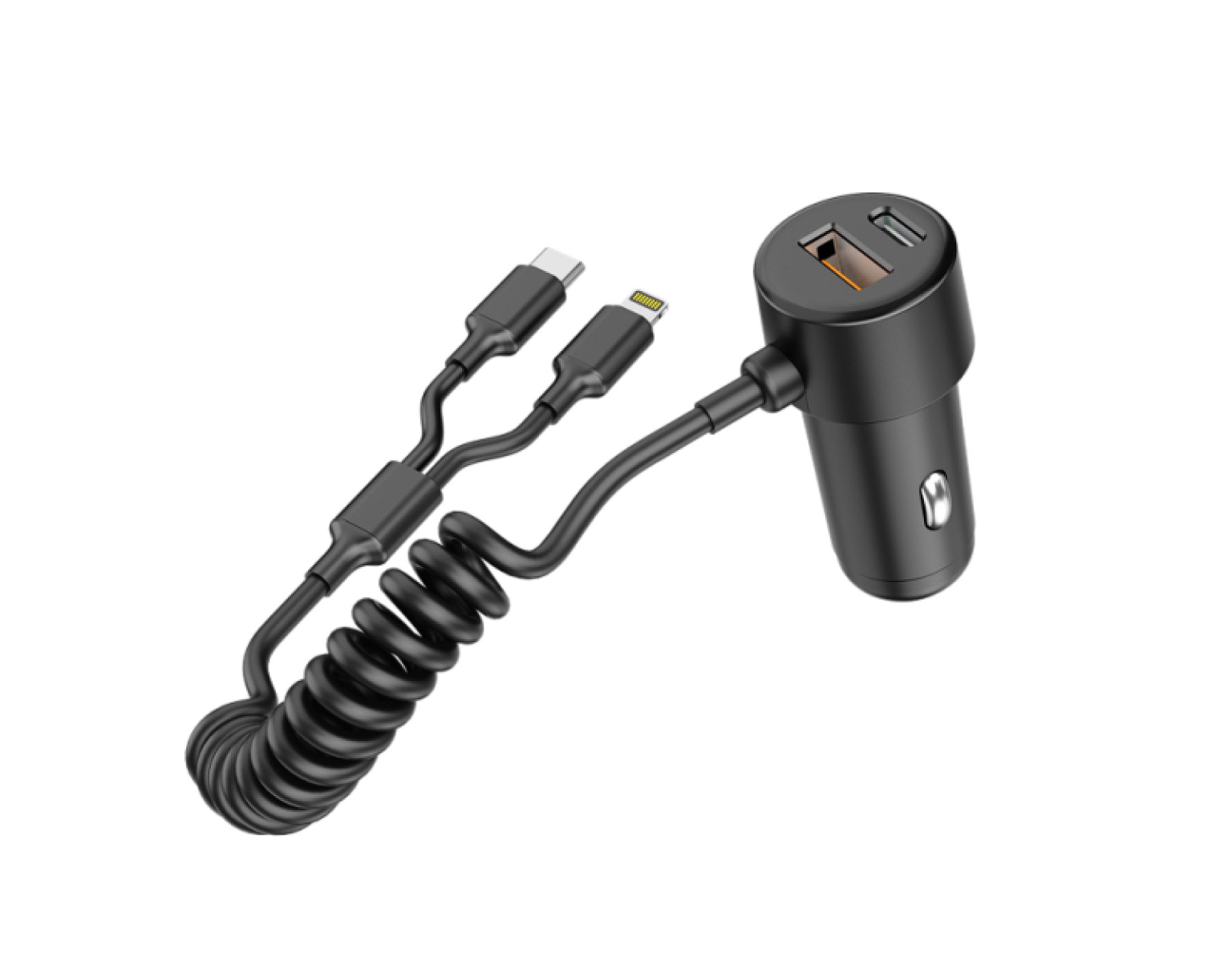 60W Dual-Port In-Car Charger With USEB-C & 8-Pin Built-in Cables view 3