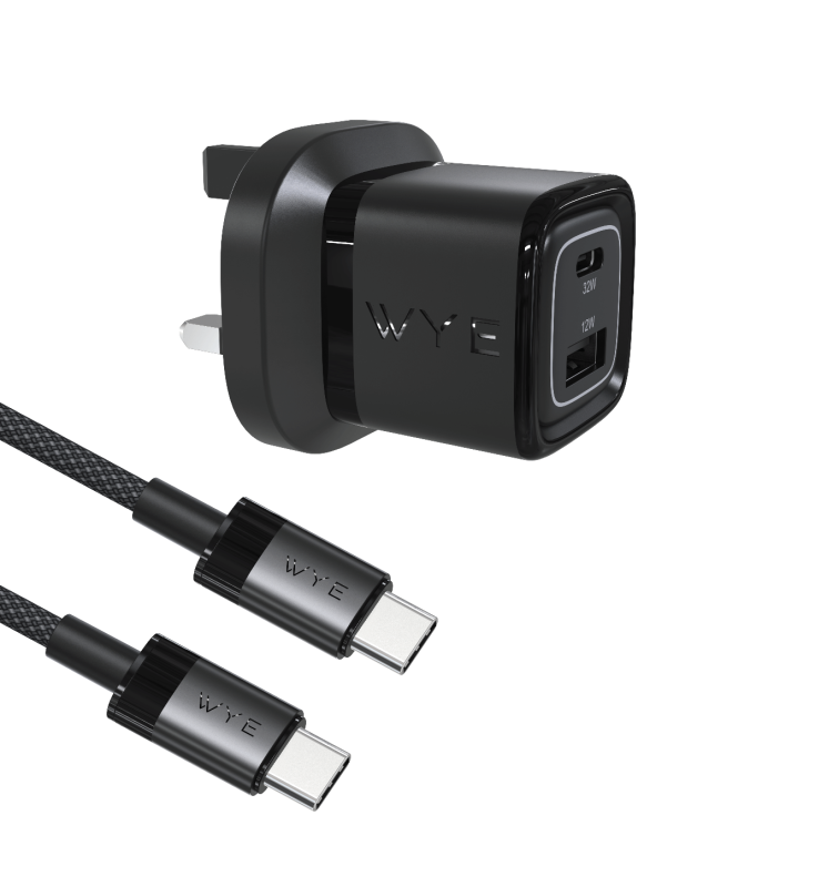 32W Dual Port USB-C & USB-A Charging Kit with USB-C to USB-C Cable  (Gan III)