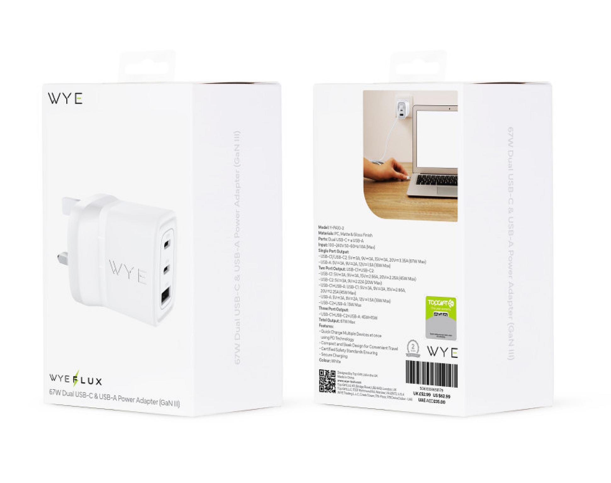 67W Dual USB-C & USB-A Power Adapter (GaN III) view 2