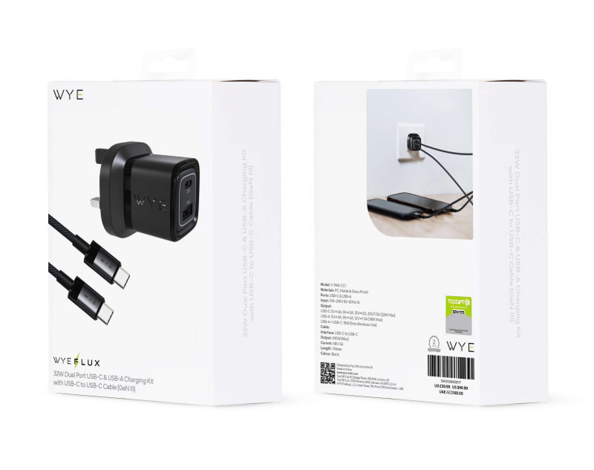 32W Dual Port USB-C & USB-A Charging Kit with USB-C to USB-C Cable  (Gan III) view 3