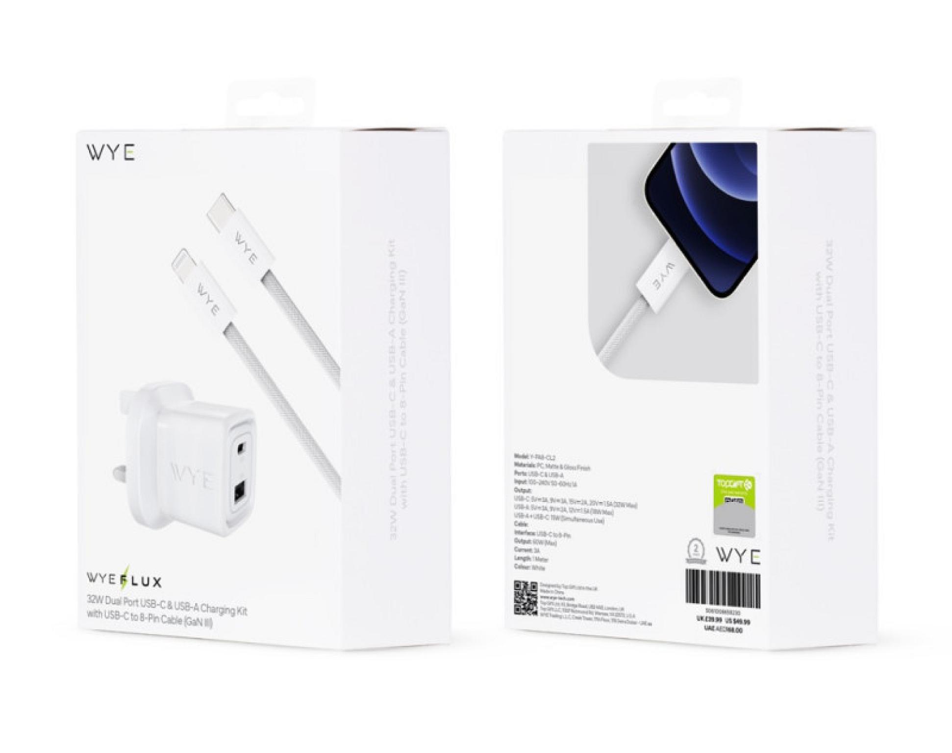 32W Dual Port USB-C & USB-A Charging Kit With USB-C to 8-Pin Cable (Gan III) view 2