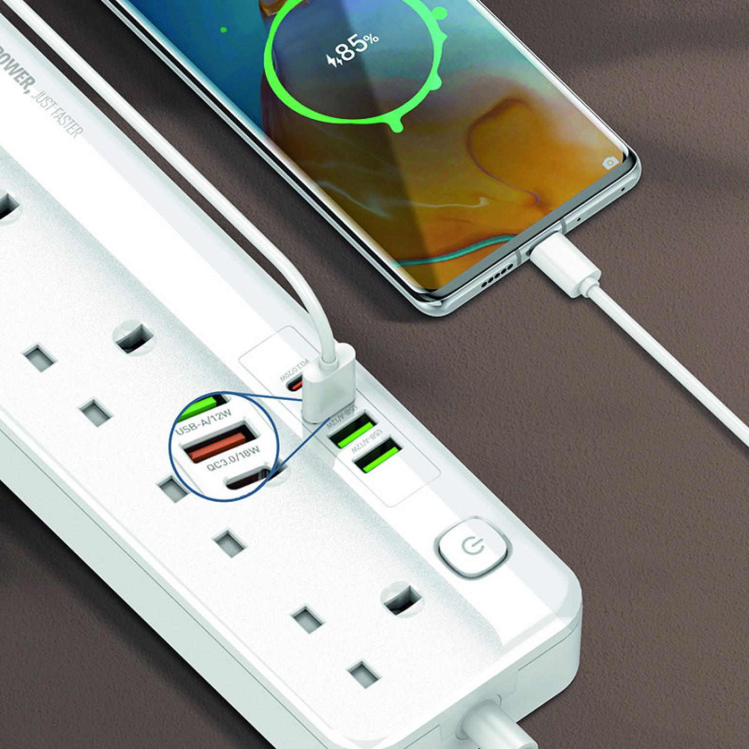 Extension Socket 10A Electric Outlets with USB PD QC3.0 Charging Ports view 2
