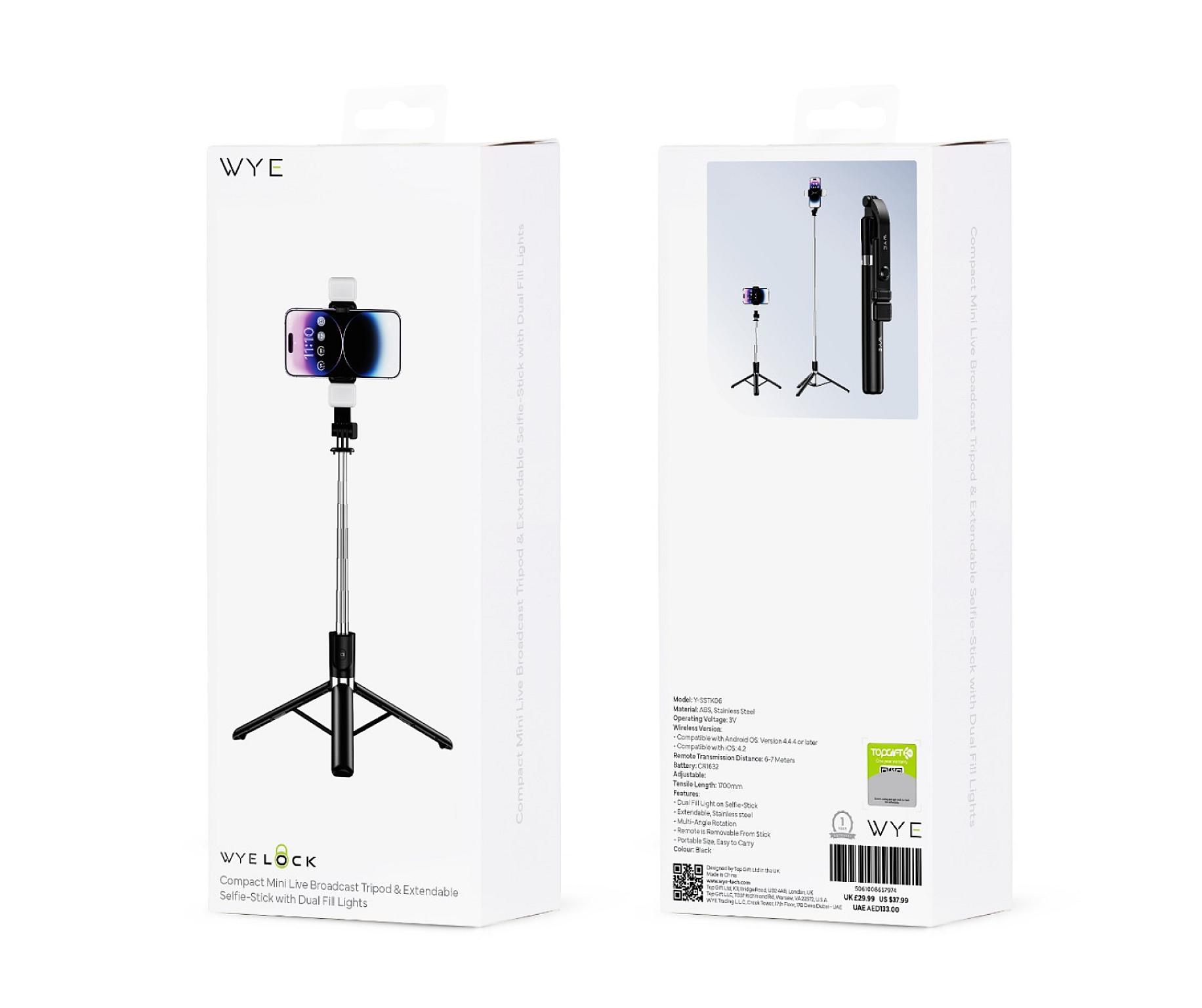 Compact Mini Live Broadcast Tripod & Extendable Selfie-Stick with Dual Fill Lights view 2