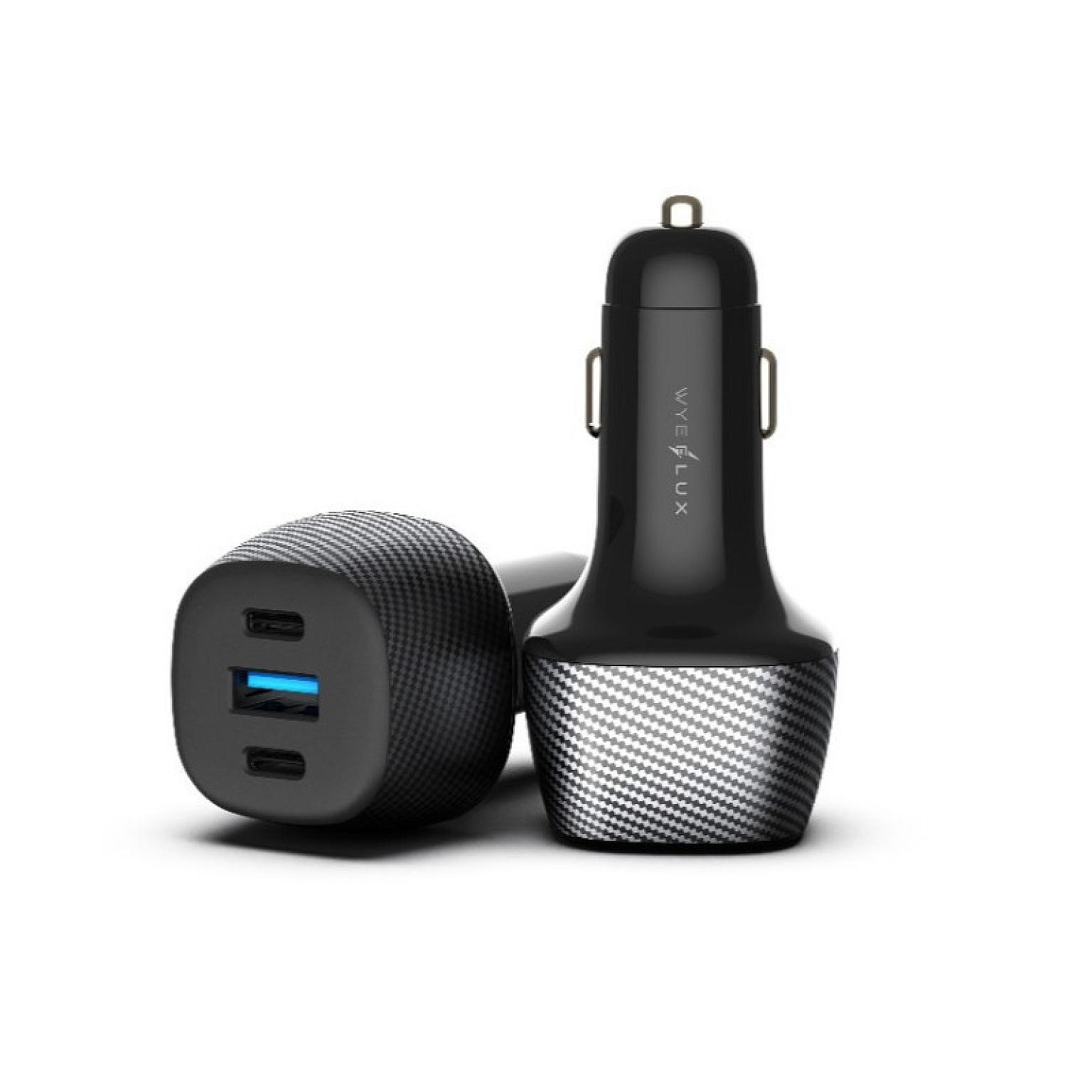 103W Fiber Carbon Design In-Car Charger with USB-A and Dual USB-C Ports view 1