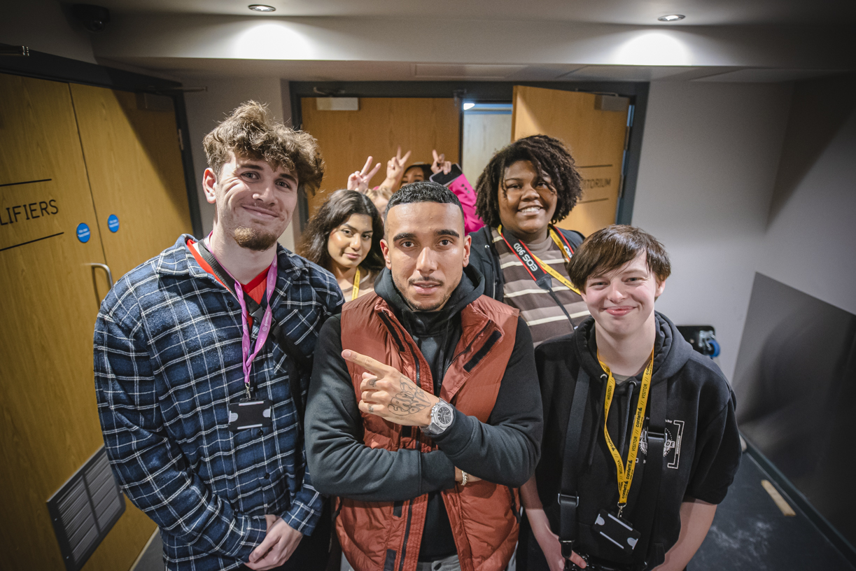 Content Creation students standing with MOBO-winner, Bru-C