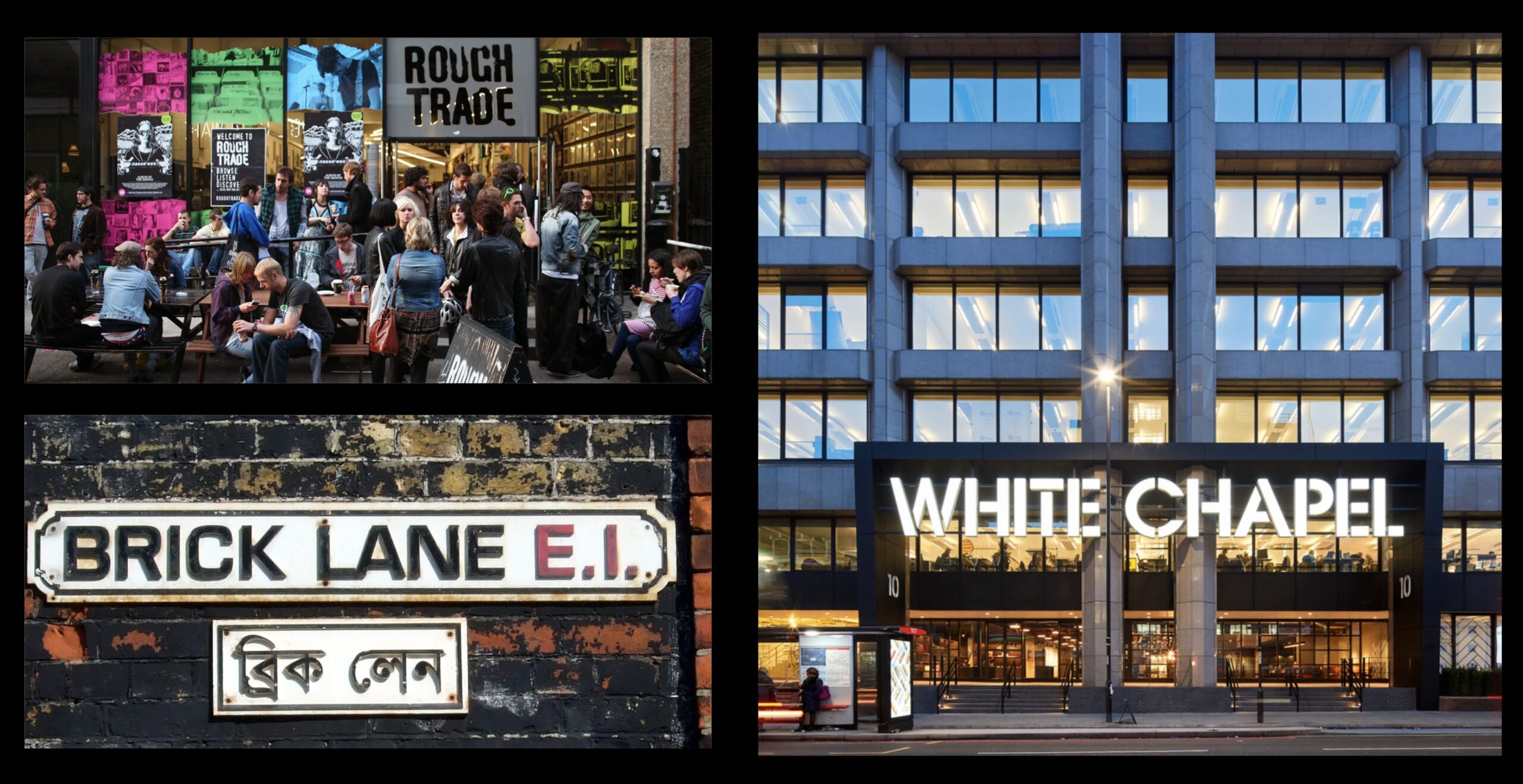Montage of photos of locations in East London