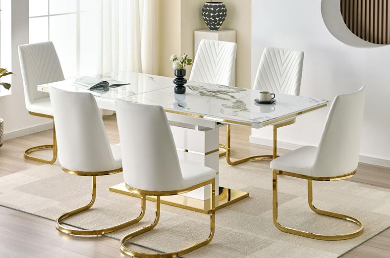 marble top dining table with 6 seat set