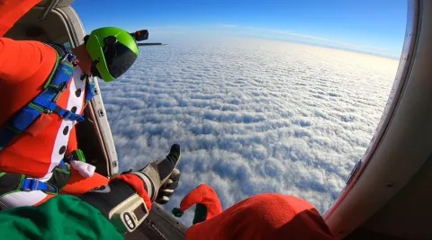 Skydiving plane ready for takeoff at UK Parachuting in Suffolk
