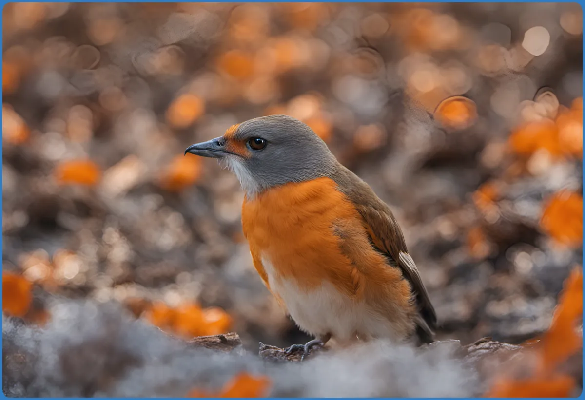 Orange and grey bird on blurred background