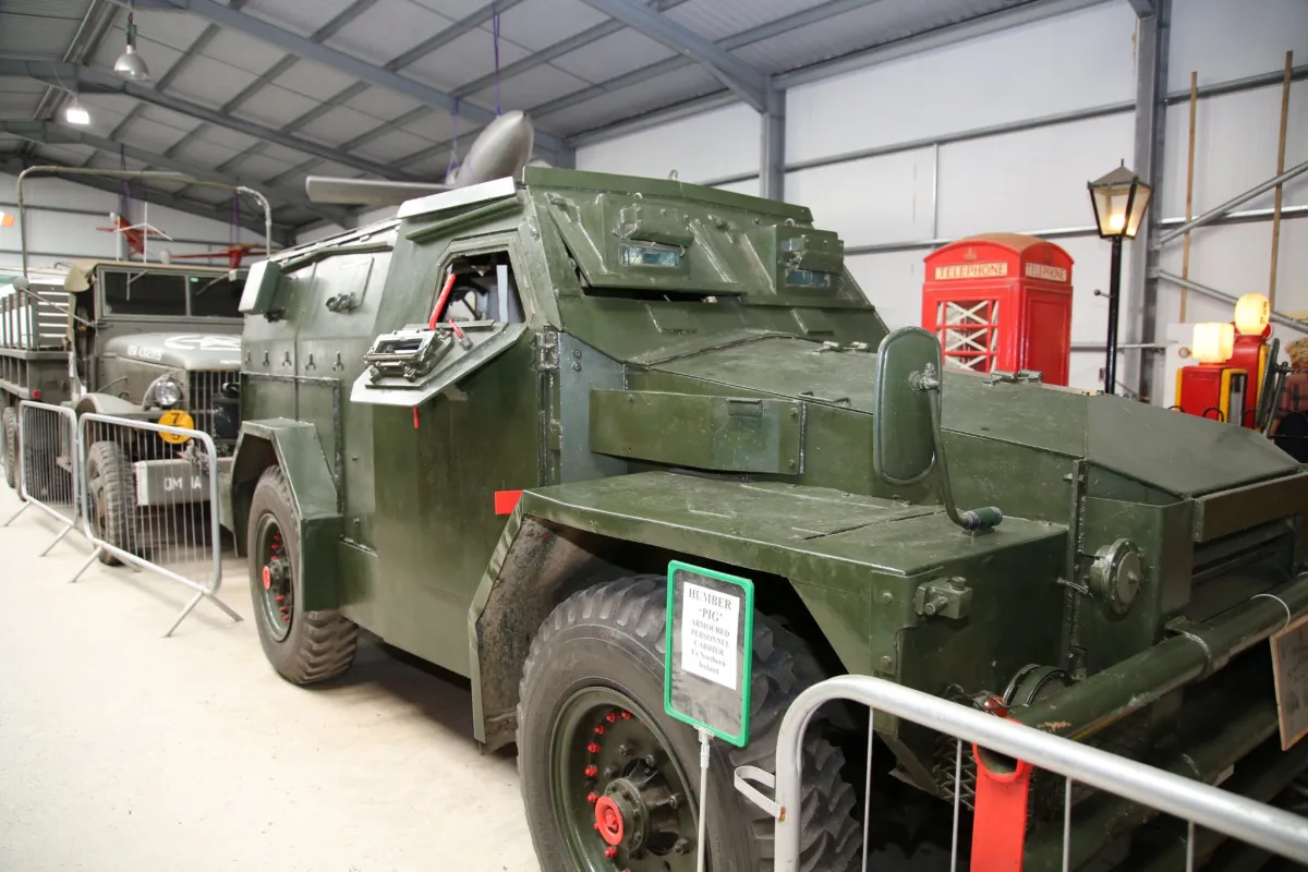 Restored Sherman tank and wartime vehicles in the museum’s outdoor display