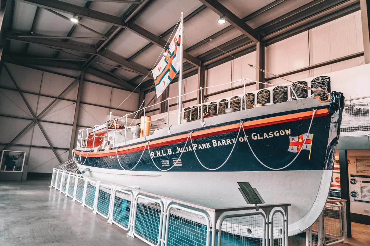 Historic lifeboat R.N.L.B. Julia Park Barry of Glasgow on display.