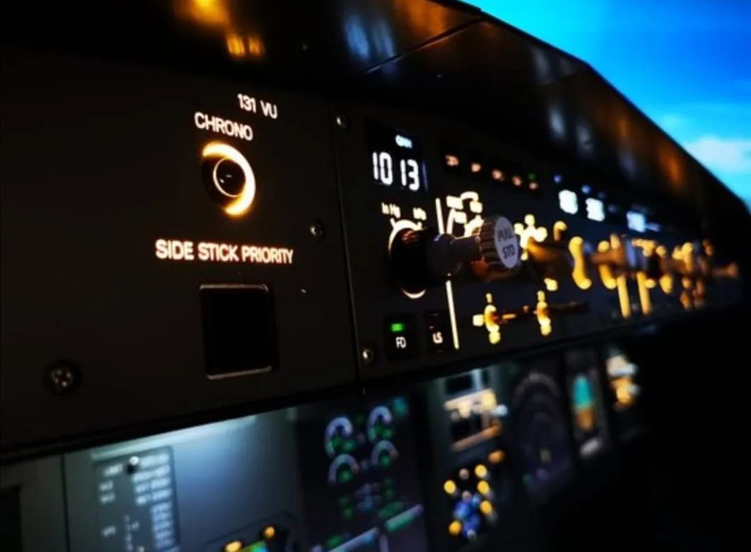 Close-up of an aircraft cockpit control panel.