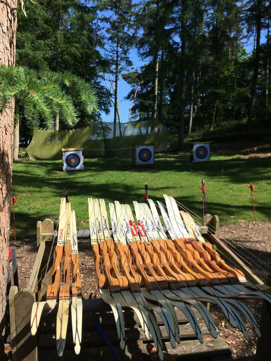 Archery range with bows and targets