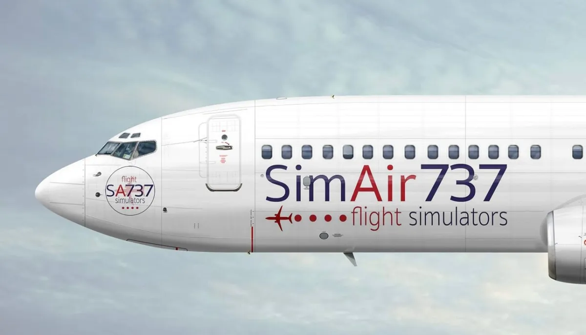 Side view of SimAir737 flight simulator plane
