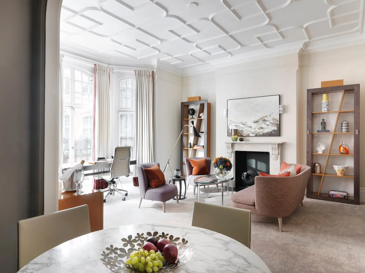 Modern living room with elegant furniture and decor.