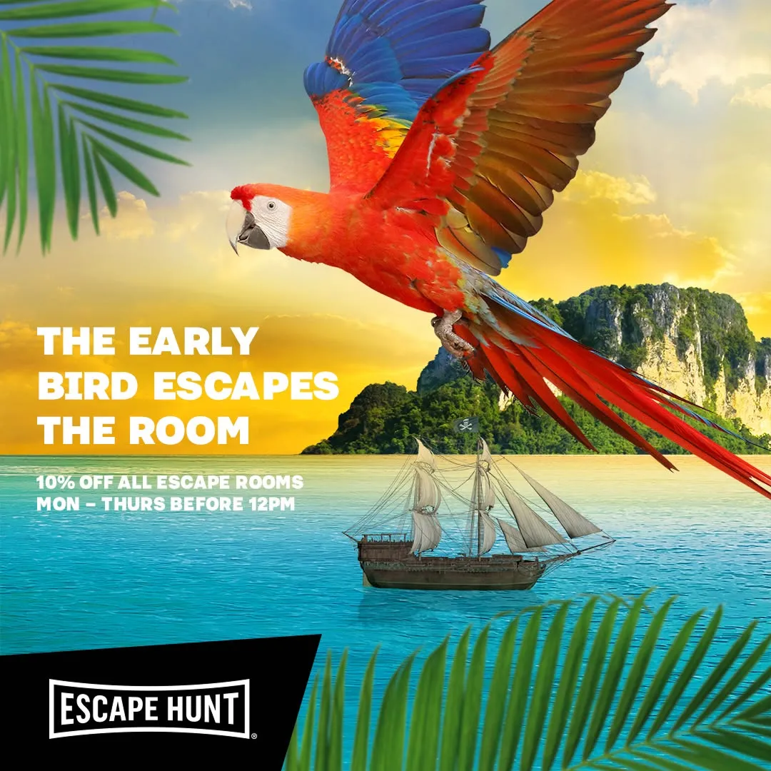 Colorful parrot flying over ocean with ship and island.