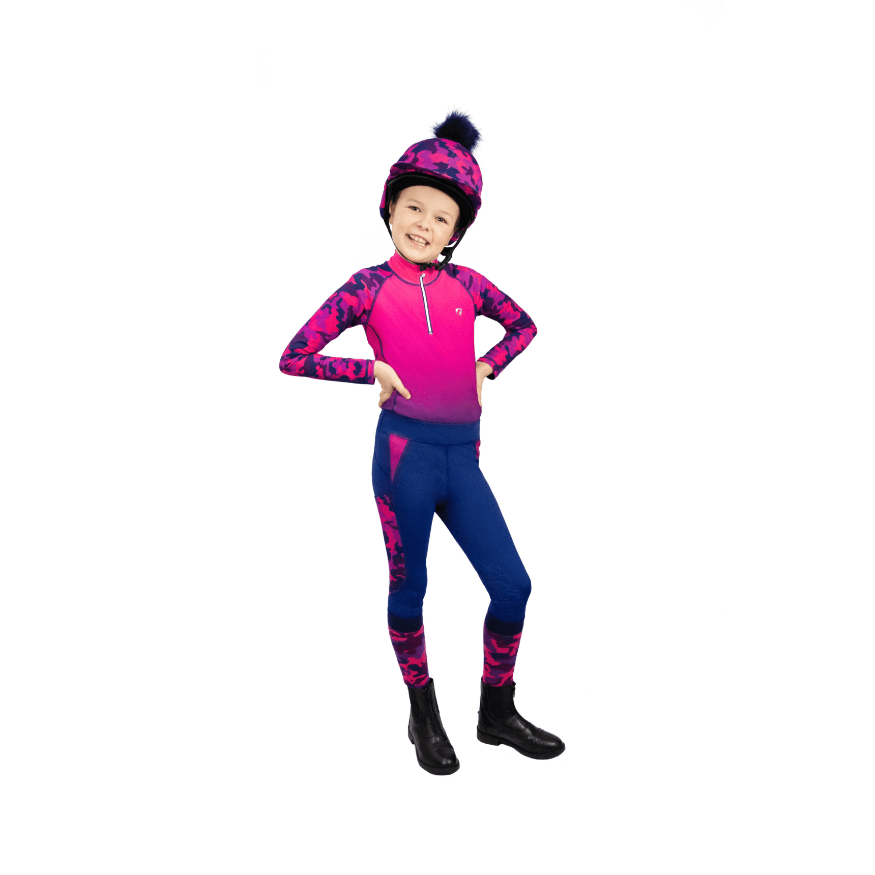 Hy Equestrian Dynaforce Riding Tights Raspberry/Navy