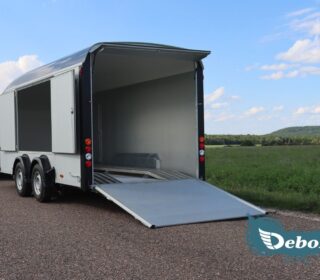 Debon C800 box trailer with rear door lowered