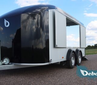 Debon C900 Box Trailer with side hatch open