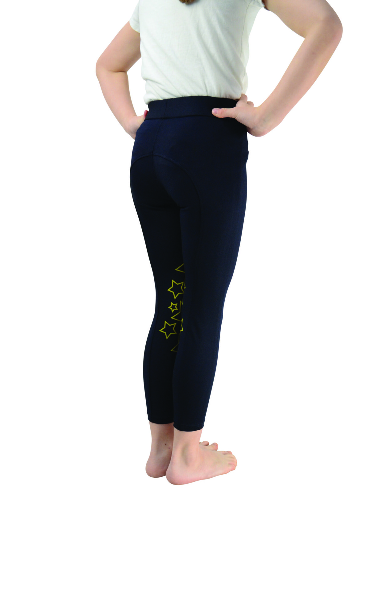 Hy Equestrian Stella Jr Riding Tights Yellow/Navy - Image 4