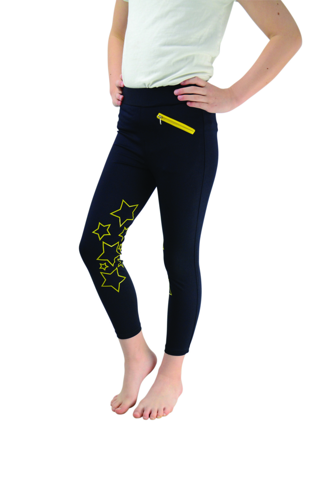 Hy Equestrian Stella Jr Riding Tights Yellow/Navy - Image 5