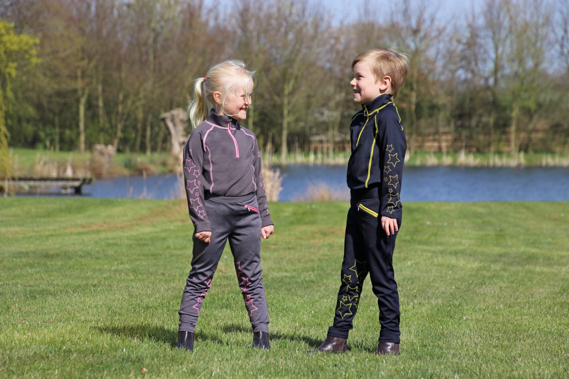 Hy Equestrian Stella Jr Riding Tights Yellow/Navy - Image 3