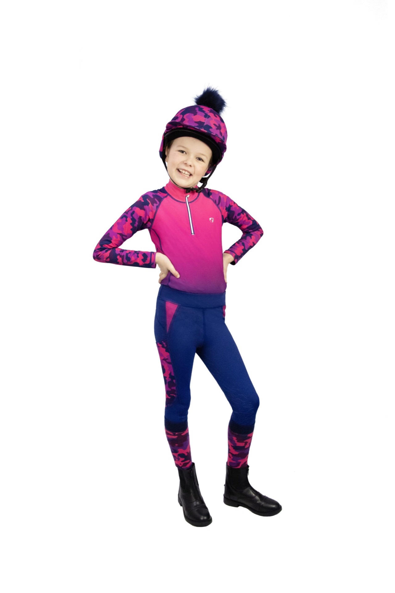Hy Equestrian Dynaforce Riding Tights Raspberry/Navy - Image 8