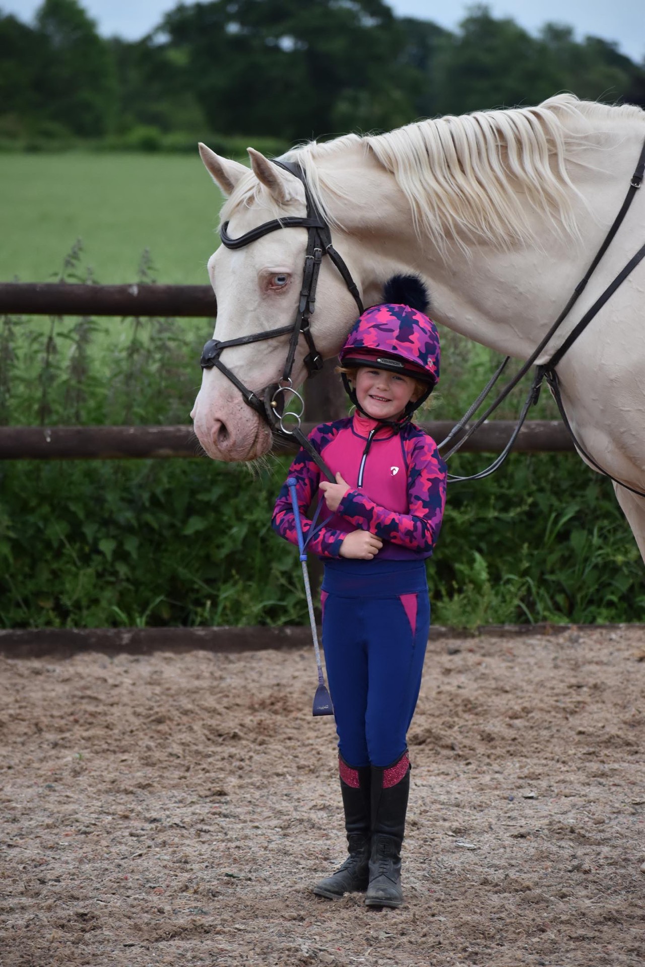 Hy Equestrian Dynaforce Riding Tights Raspberry/Navy - Image 9