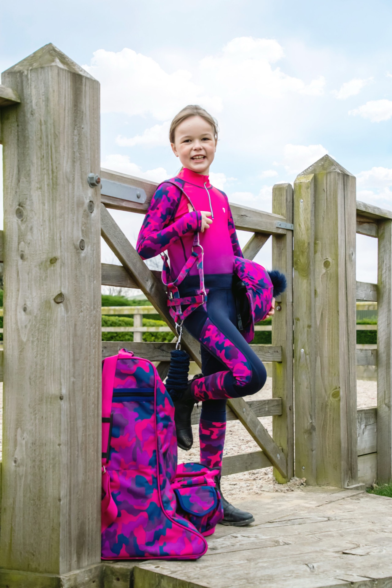 Hy Equestrian Dynaforce Riding Tights Raspberry/Navy - Image 2
