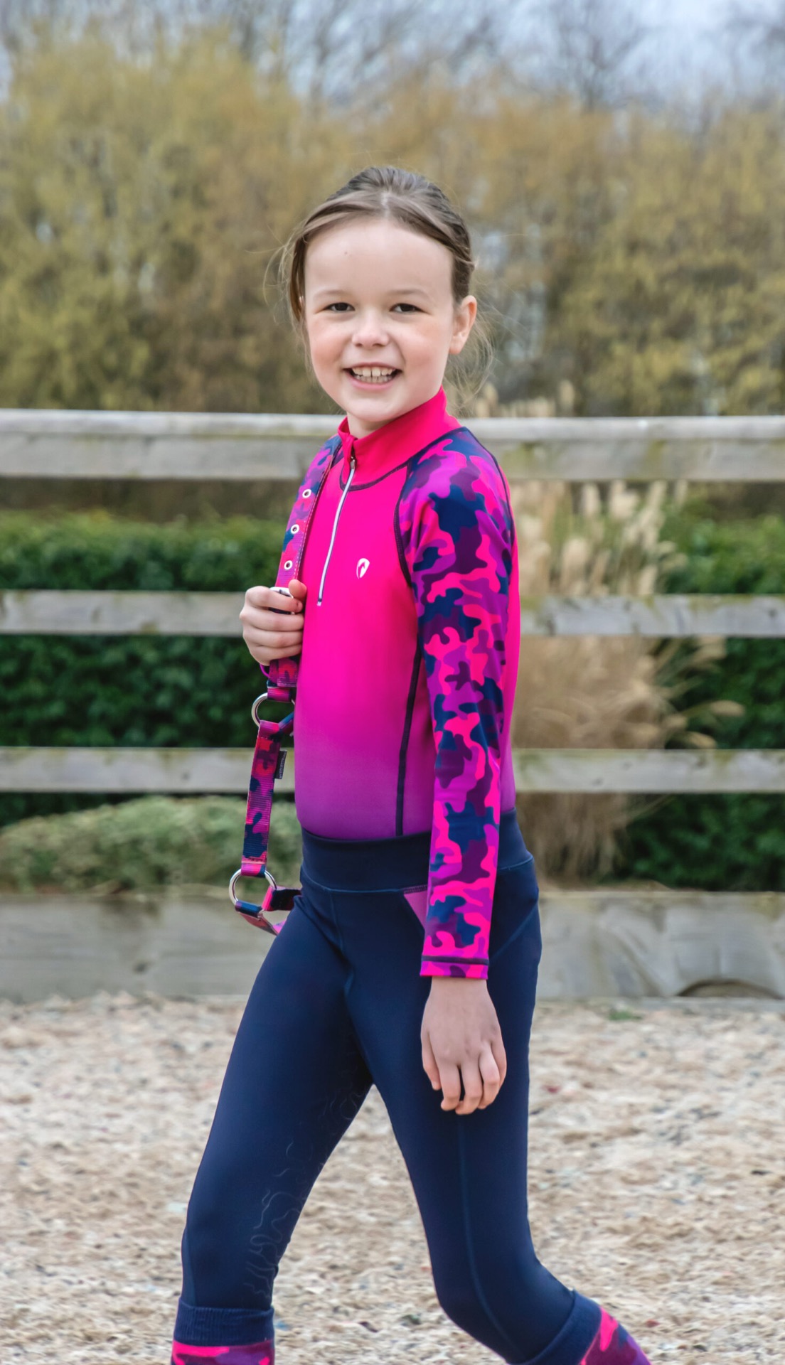 Hy Equestrian Dynaforce Riding Tights Raspberry/Navy - Image 3