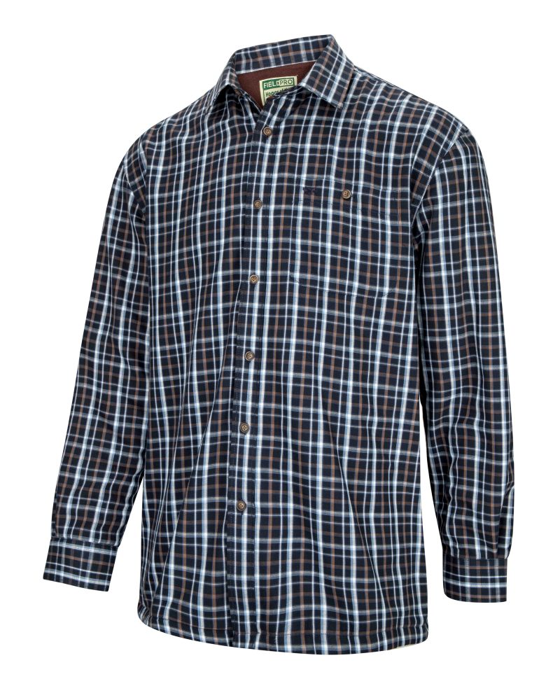 Hoggs of Fife Fleece Lined Shirt Bark (Navy/Brown) - Image 6