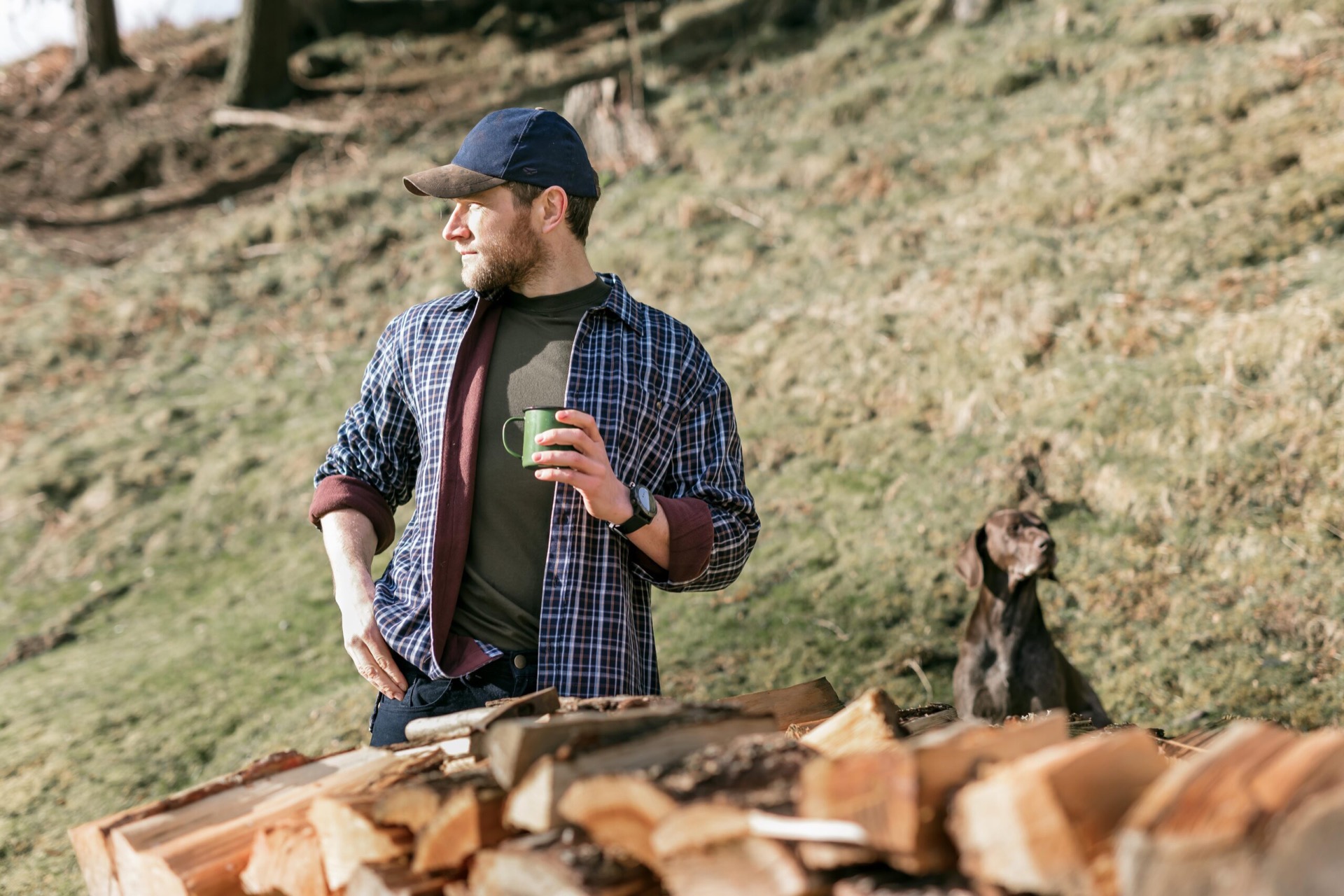 Hoggs of Fife Fleece Lined Shirt Bark (Navy/Brown) - Image 2