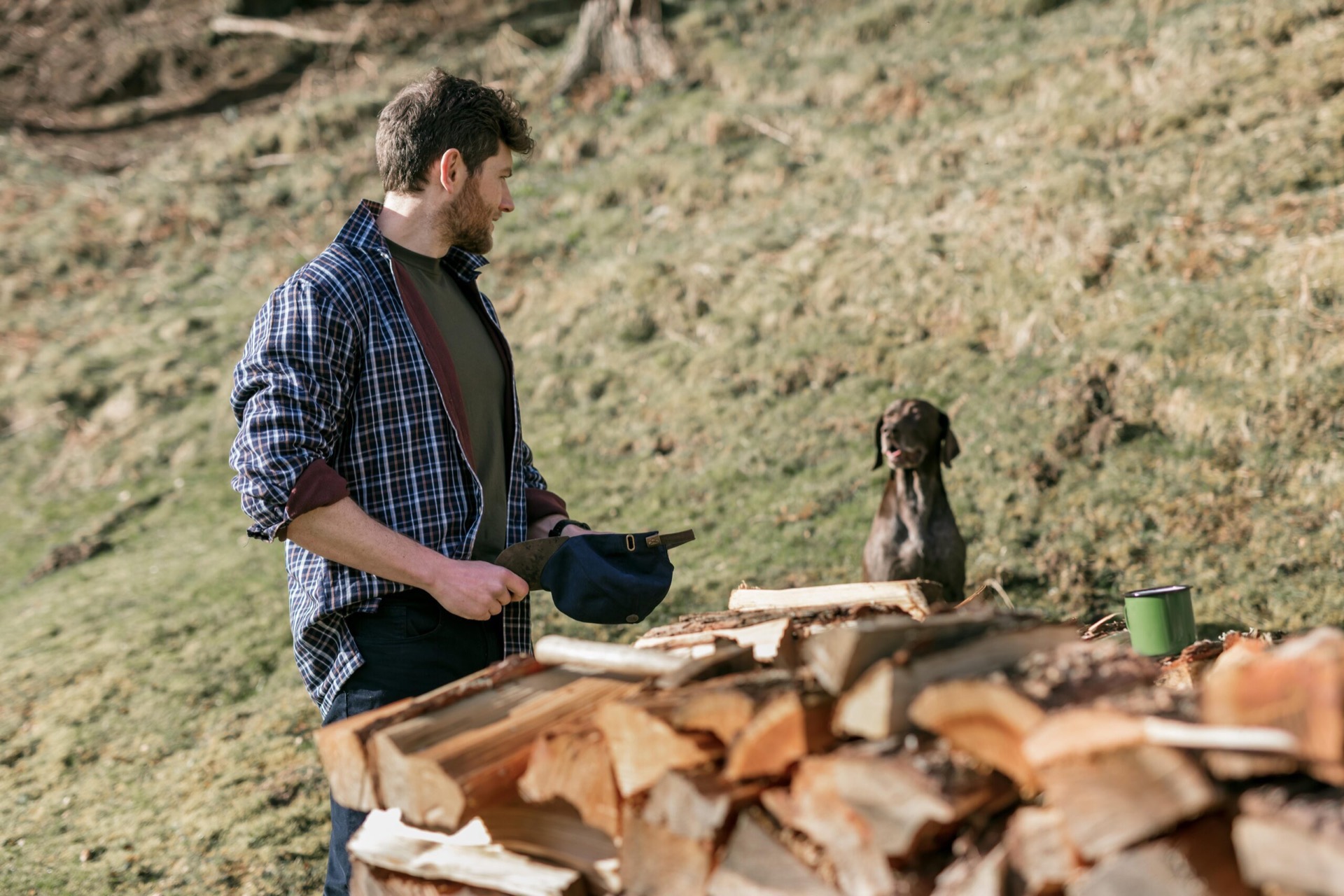 Hoggs of Fife Fleece Lined Shirt Bark (Navy/Brown) - Image 5
