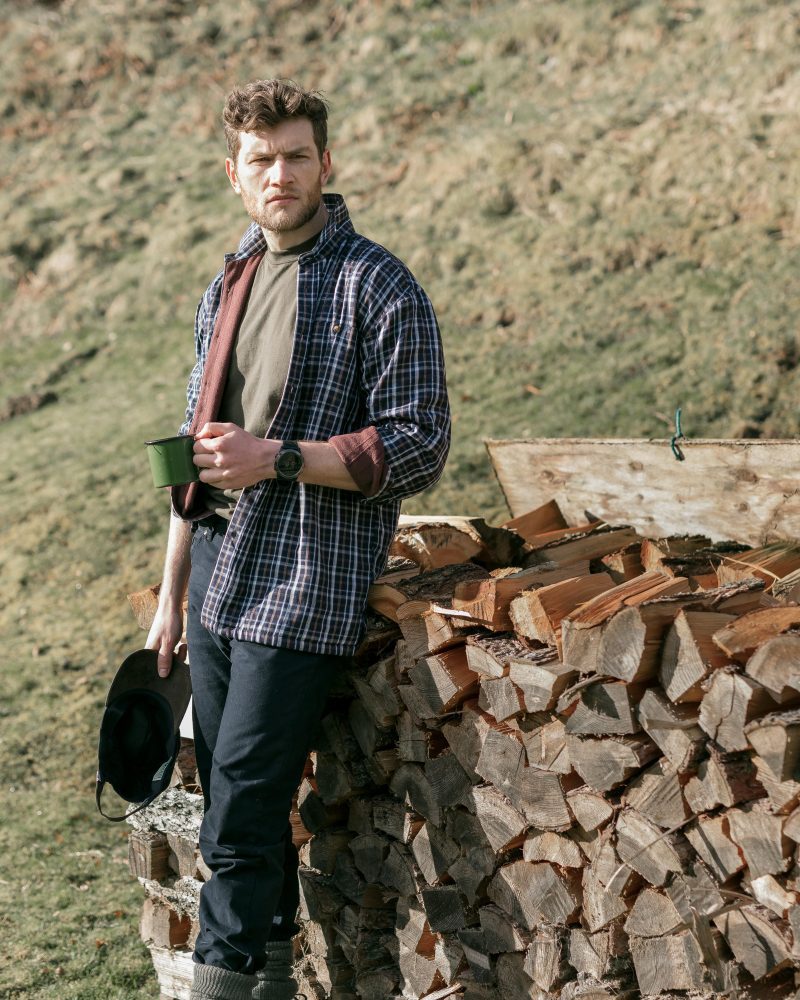 Hoggs of Fife Fleece Lined Shirt Bark (Navy/Brown) - Image 3
