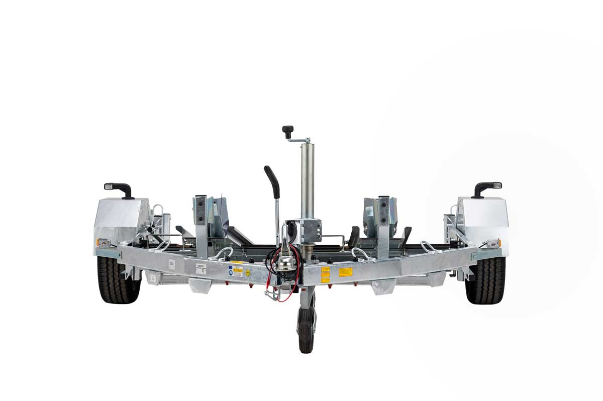Front on view of Debon Moto 2 Double Motorcycle Trailer