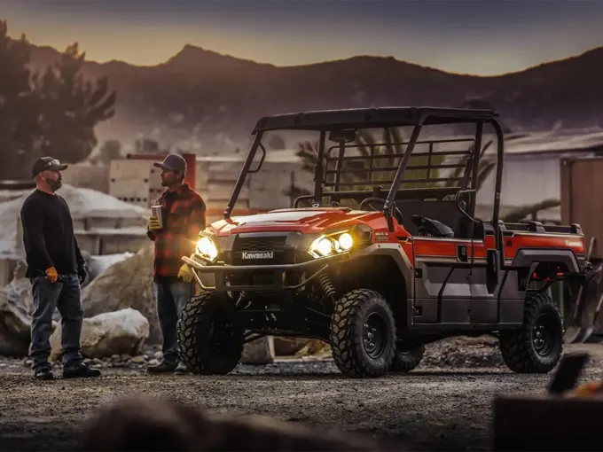 Kawasaki Mule Pro FX UTV with headlights on