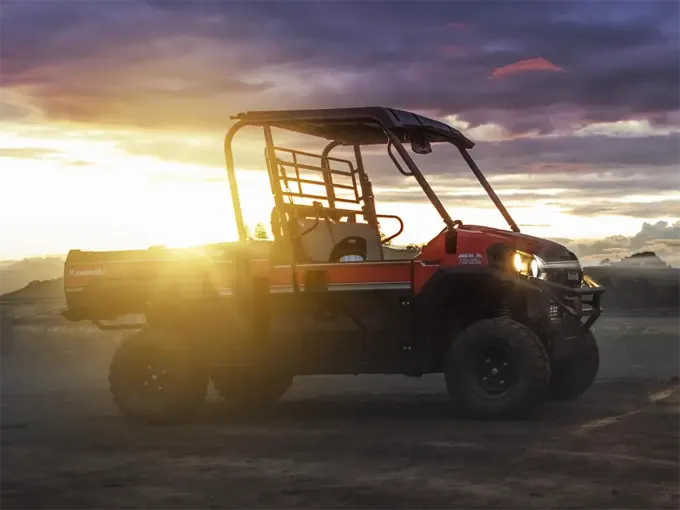 Kawasaki Mule Pro FX UTV with sunset in the background